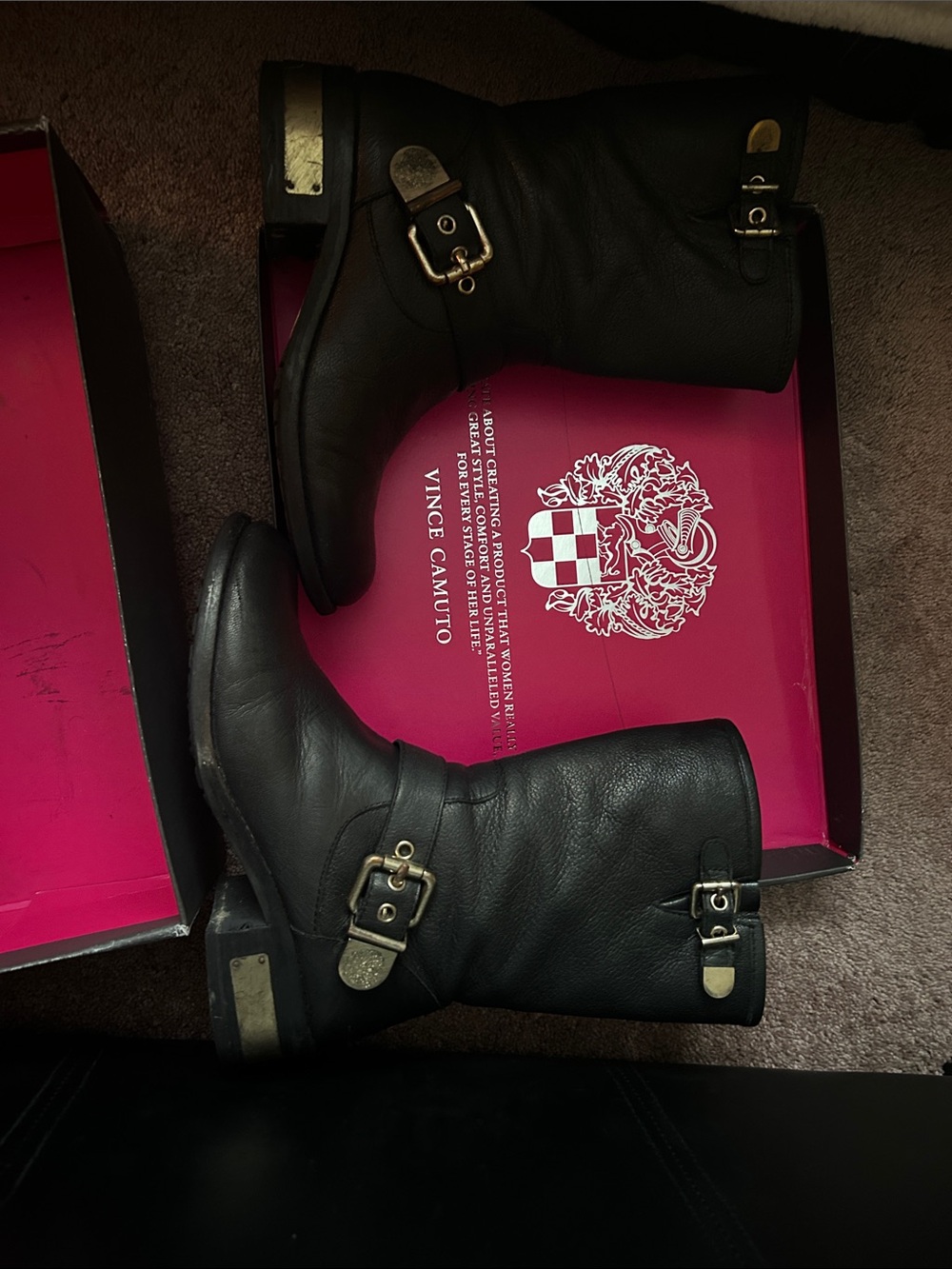 Vince Camuto Black Leather Buckle Short Boots